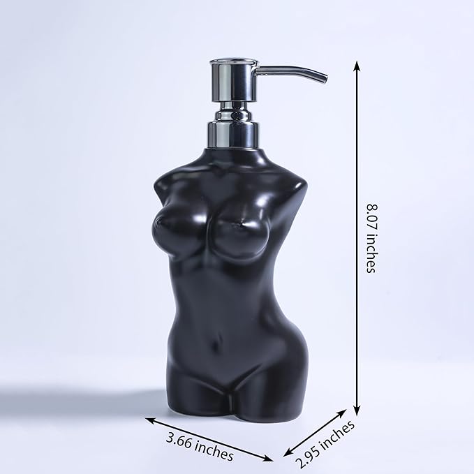 Ceramic Soap Dispenser with 304 Stainless Steel Pump Hand Lotion Liquid Dispenser Refillable for Kitchen and Bathroom Decorative (Matt Black)