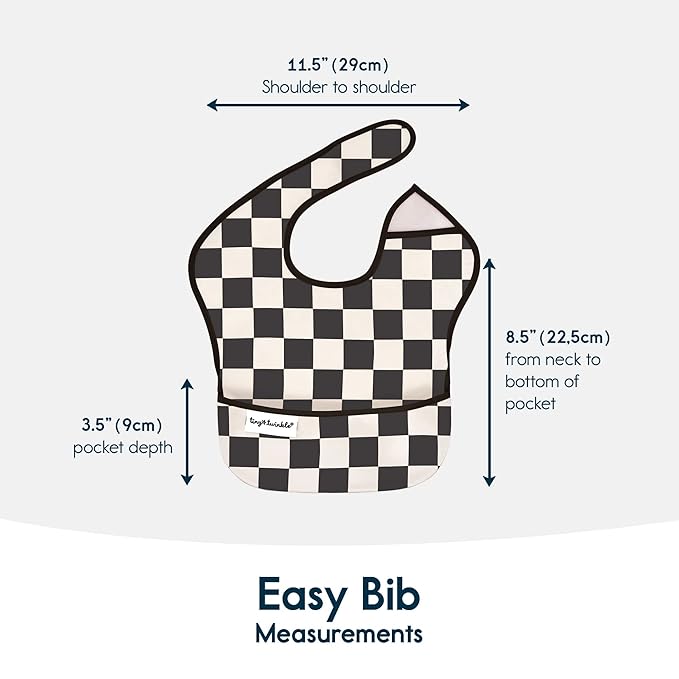 Tiny Twinkle Mess-Proof Baby Bibs for Eating | Waterproof, Wipeable Toddler Bibs with Catch-All Pocket | Feeding Bibs for Girls & Boys(3 Pack,Checkers Boy)