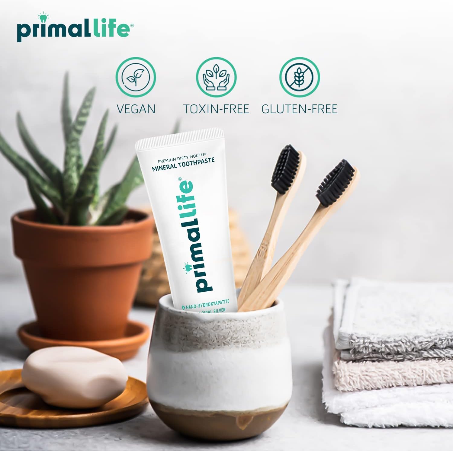 Primal Life Organics Premium Dirty Mouth Mineral Toothpaste - Nano-Hydroxyapatite, Colloidal Silver, Charcoal - Organic, All Natural Whitening Formula (Peppermint Flavor, 4 Oz)