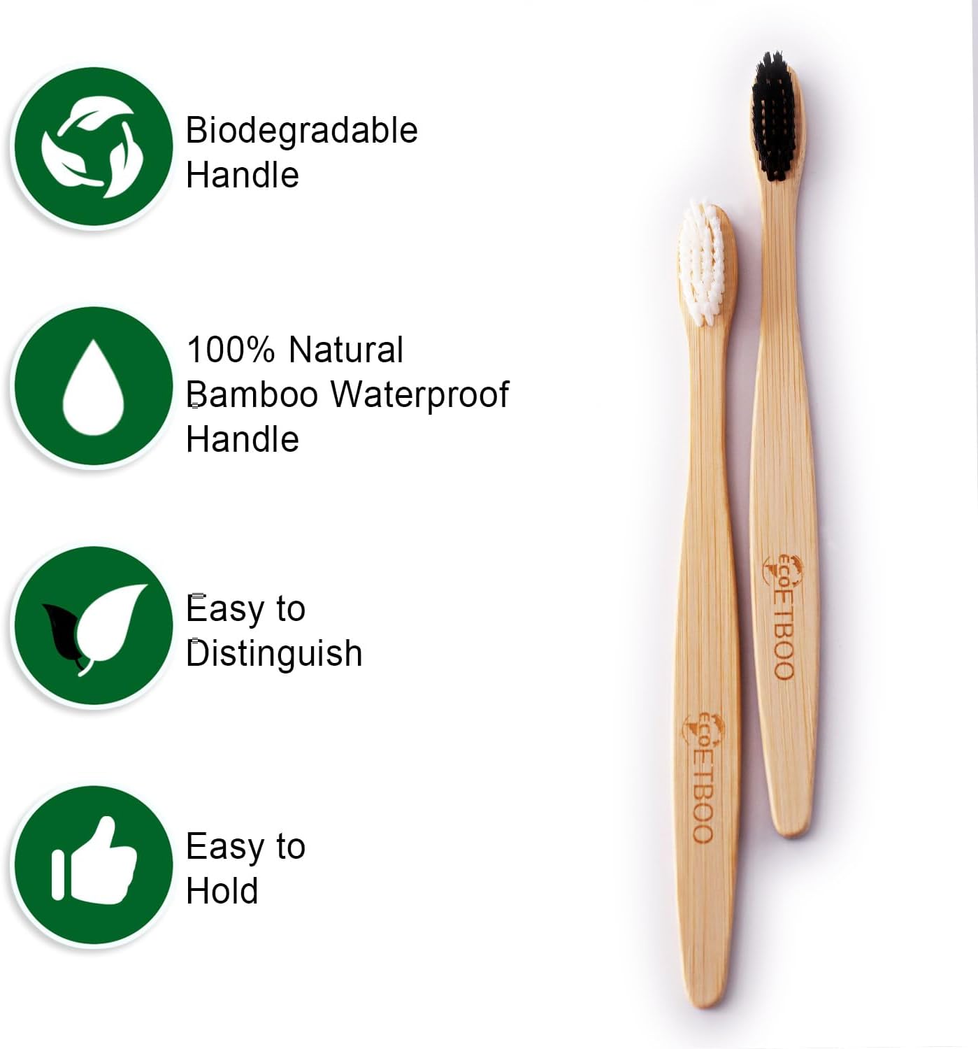 Bamboo Toothbrushes Medium Bristles for Adult, 10 Pack Family Bulk Toothbrushes Set Natural Organic Wooden Tooth Brush Charcoal Wood Handle Tooth Cleaning Brush Black White