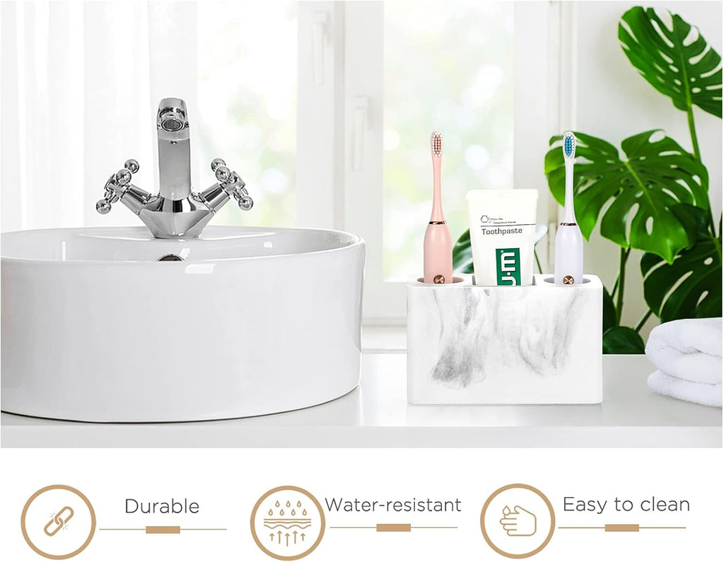 Luxspire Toothbrush Holder, 3 Slots Electric Toothbrush and Toothpaste Holder, Bathroom Countertop Storage Bathroom Accessories Toothbrush Stand for Vanity Counter Organizer Caddy - Gravel White