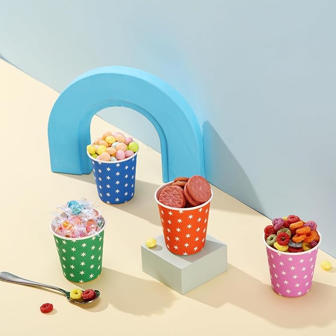 500 Pack 5oz Paper Cups, Multicolor Paper Disposable Cups, Small Mouthwash Cups, Cold Beverage Drinking Cup for Party,Travel and Event (Stars)