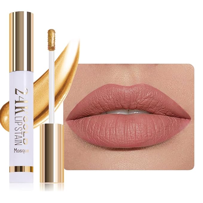 All Day Lip Stain Peel Off Gold Liquid Lip Gloss Tattoo, Ruby Red Matte Finish Peel Off Lip Stain Masque, Long Lasting Waterproof Lip Tint, Transfer-proof for All Skin Types 03#