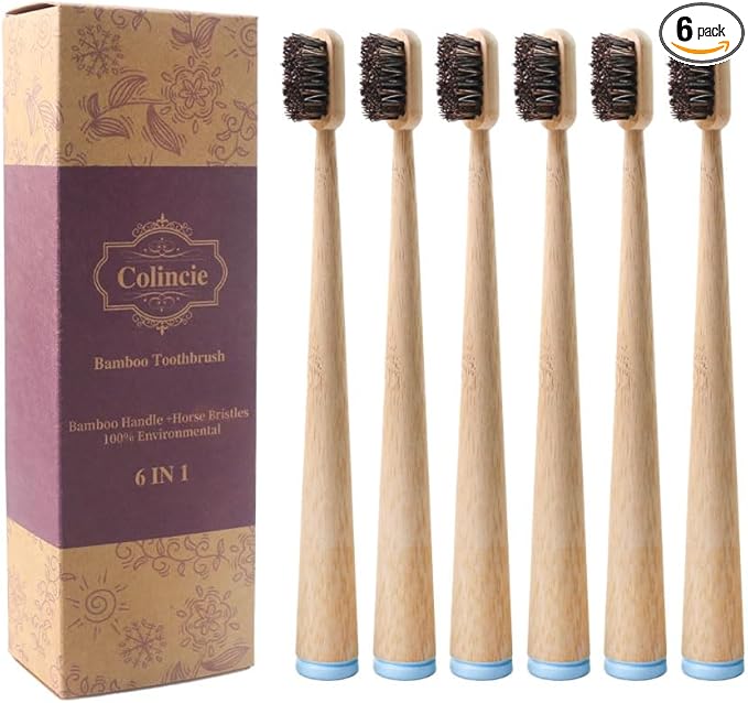 Horse Bristle Bamboo Toothbrush Manual Toothbrush None Plastic&Nylon 6 Pieces (6)