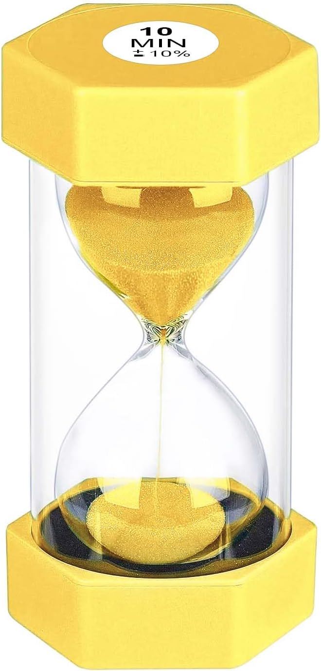 10 Minute Sand Timer Hourglass, Unbreakable 10 Min Hourglass Sand Watch, Reloj De Arena 10 Minutos, Colorful Plastic Hour Glass Sandglass for Classroom Games （Yellow