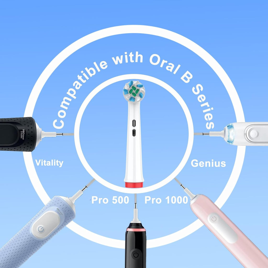 Replacement Heads Compatible with Oral B Electric Toothbrush, Superior Teeth Cleaning with Cross Bristles, 8 Count, White