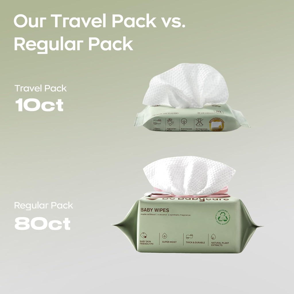 Bc Babycare Cloud Moist Baby Travel Wipes, 6 Pack, On The Go Pocket Size, Ultra Thick, 99% Water, Unscented, Hypoallergenic for Sensitive Skin, Biodegradable