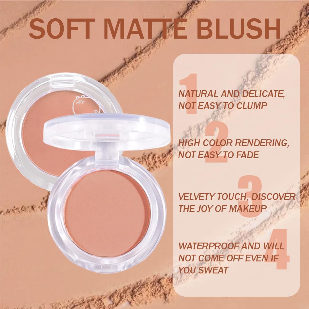 Matte Powder Blush for Cheeks – Long Lasting Natural Face Blusher Makeup, Lightweight Blendable Cheek Color for Women, Vegan & Cruelty-Free – #15 Nude Pink
