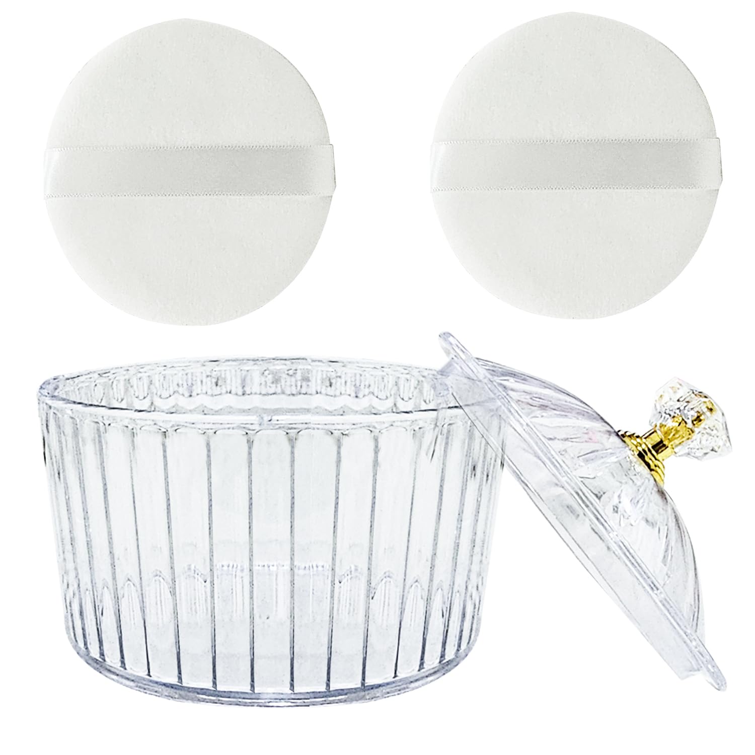 3 Pcs Body Face Plastic Powder Puff and Container Dish Fluffy Soft Large Powder Puff for Women(Roman jar Shape)