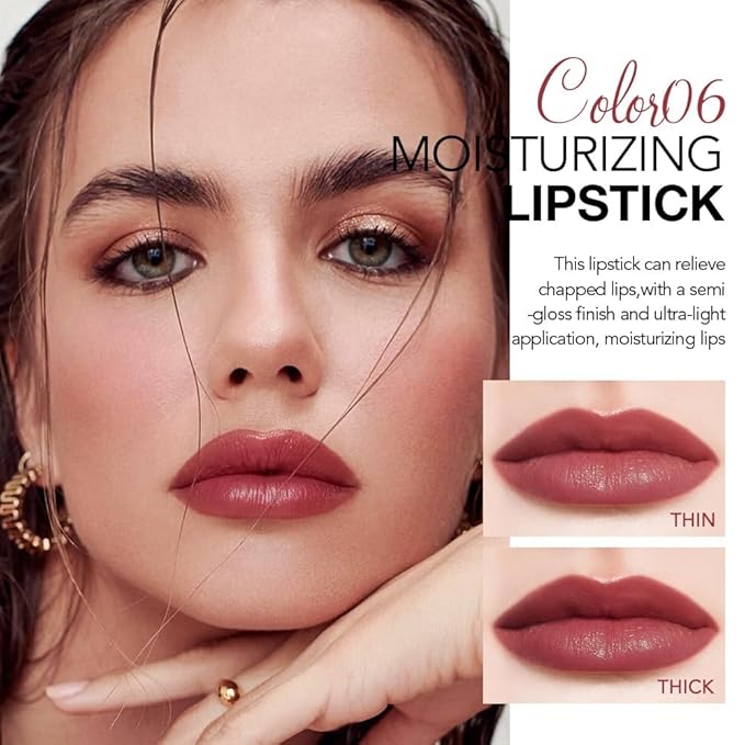 Tinted Lip Balm Moisturizing Lipstick, Reddish Brown Hydrating Lipstick for Women, 24 Hour Long Lasting Moisturization Lip Gloss Stain Makeup, Lightweight Non Greasy Moisturizer Lips, 06