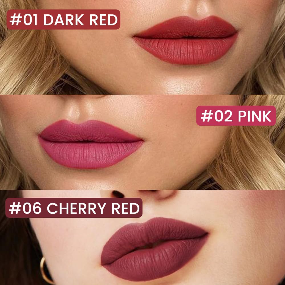 Kaely 3Pcs Dark Red Pink Cherry Red Longwear Liquid Lip Liner Waterproof, 24 Hour Long Lasting Lip Liner Stain Marker Pen, 2-in-1 Matte Semi Permanent Lipliner & Lipstick, 01+02+06