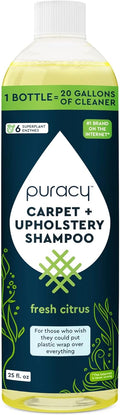Puracy Professional Carpet Cleaner Machine Detergent, 4x Concentrated Upholstery Cleaner, Natural Carpet Shampoo, Pet Stain Remover & Deodorizer, Makes 20 Gallons of Cleaning Solution, 25 Ounce
