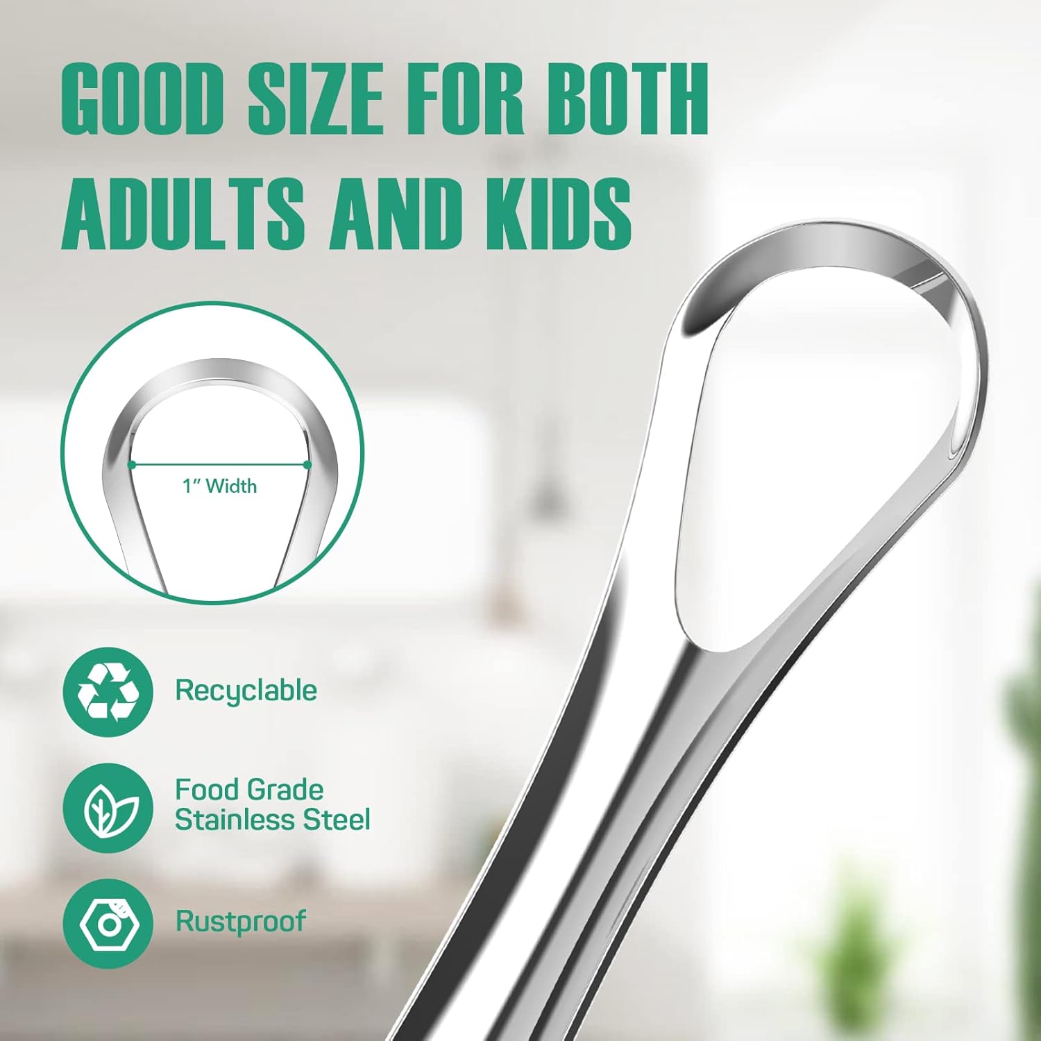 RONAVO Tongue Scraper for Kids & Adults, Tongue Cleaner for Small Mouth, Fights Bad Breath, Metal Tongue Scraper for Oral Hygiene Routine, with Handy Case for Travel/Home/Office