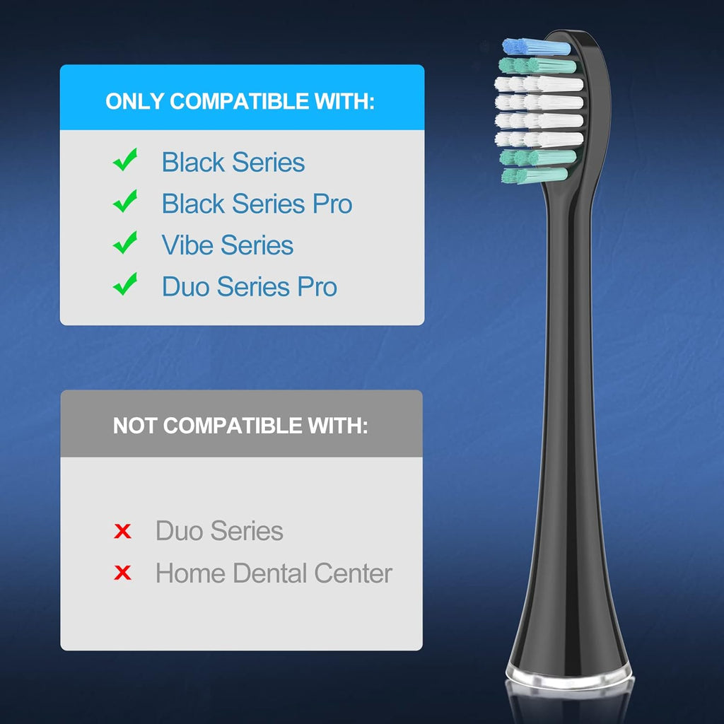 Replacement Toothbrush Heads Compatible with AquaSonic Black Series, Vibe Series, Black Series Pro,and for Duo Series Pro Electric Toothbrush Black, Pack of 10
