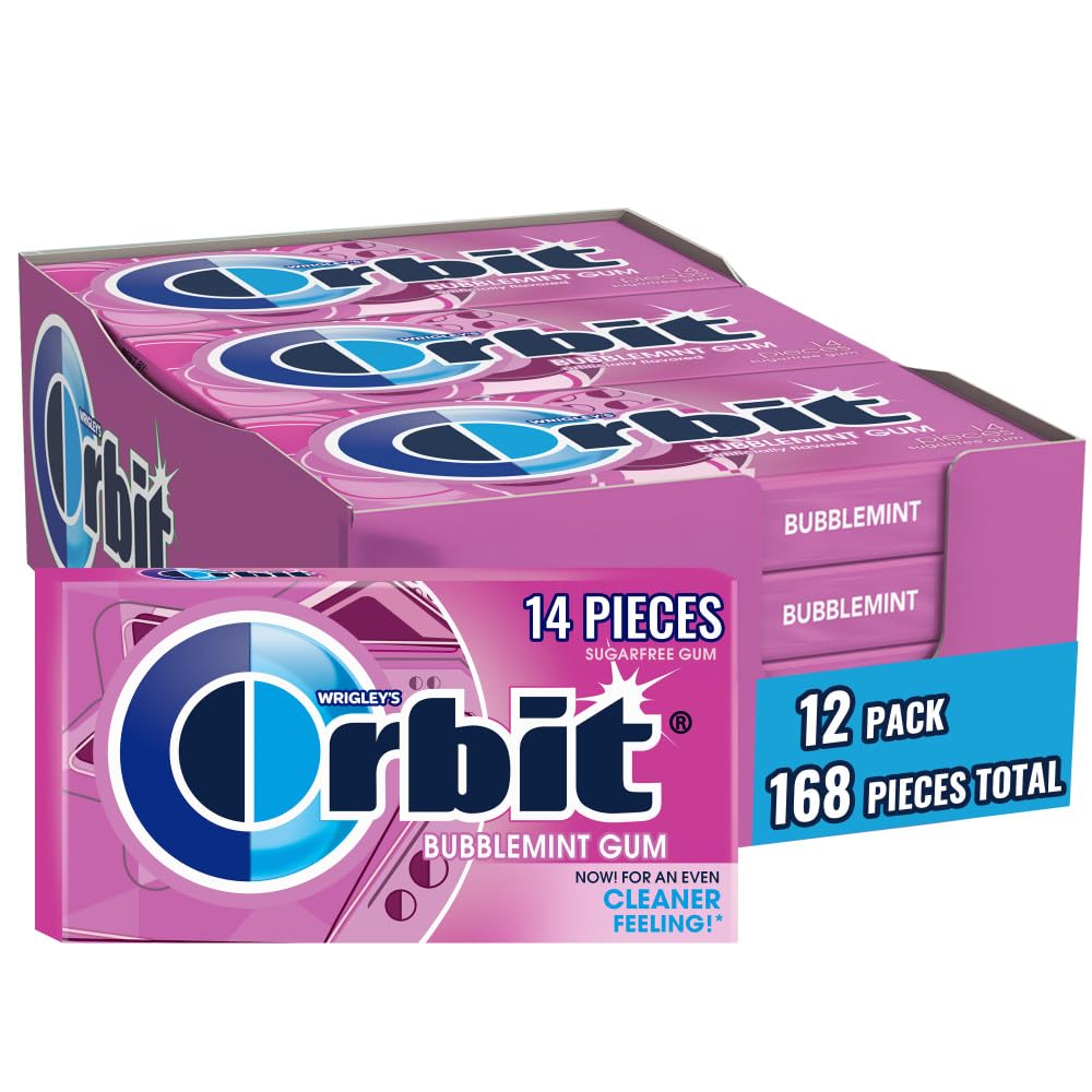 ORBIT Bubblemint Chewing Gum Sugar Free, 12 Packs of 14-Pieces (168 Total Pieces) Gum Packs Bulk