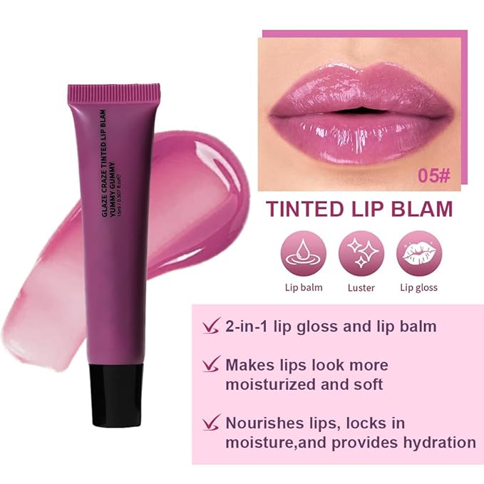 Light Gloss Tinted Buttery Lip Balm – Hydrating Lip Care with Nourishing Oils for Women’s Dry Lips, Natural Tint & Soft Gloss, Lip Plumper Moisture & Light Lip Stain Finish, Vegan 1Pc-#05 Yummy Gummy