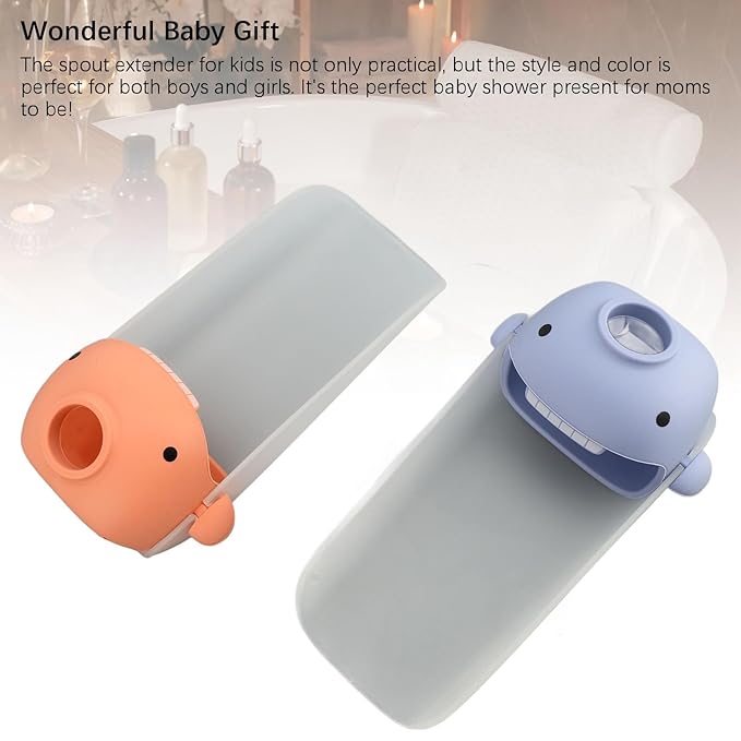 2Pcs Kids Faucet Extender for Hand Washing, Cute Cartoon Shape Sink Faucet Extender, Toddlers Bathroom Kitchen Accessories with Wide Splash, Soft Silicone and PP Material