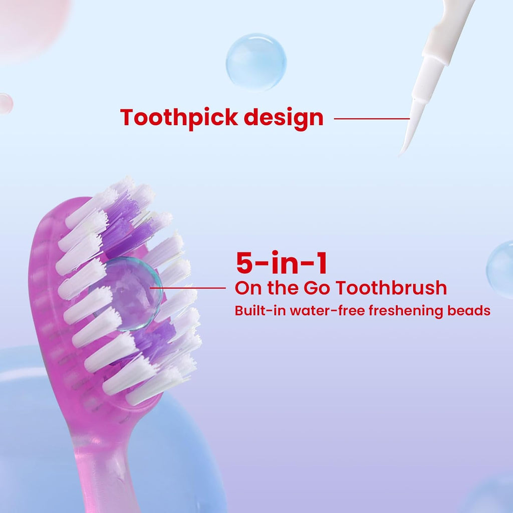 20Pack Mini Disposable Toothbrushes Set 5-in-1 Portable Pre-Pasted Travel Toothbrush with Toothpaste + Tongue Scraper + Floss + Pick Individually Wrapped Small Prepasted Toothbrush for Kids Adults