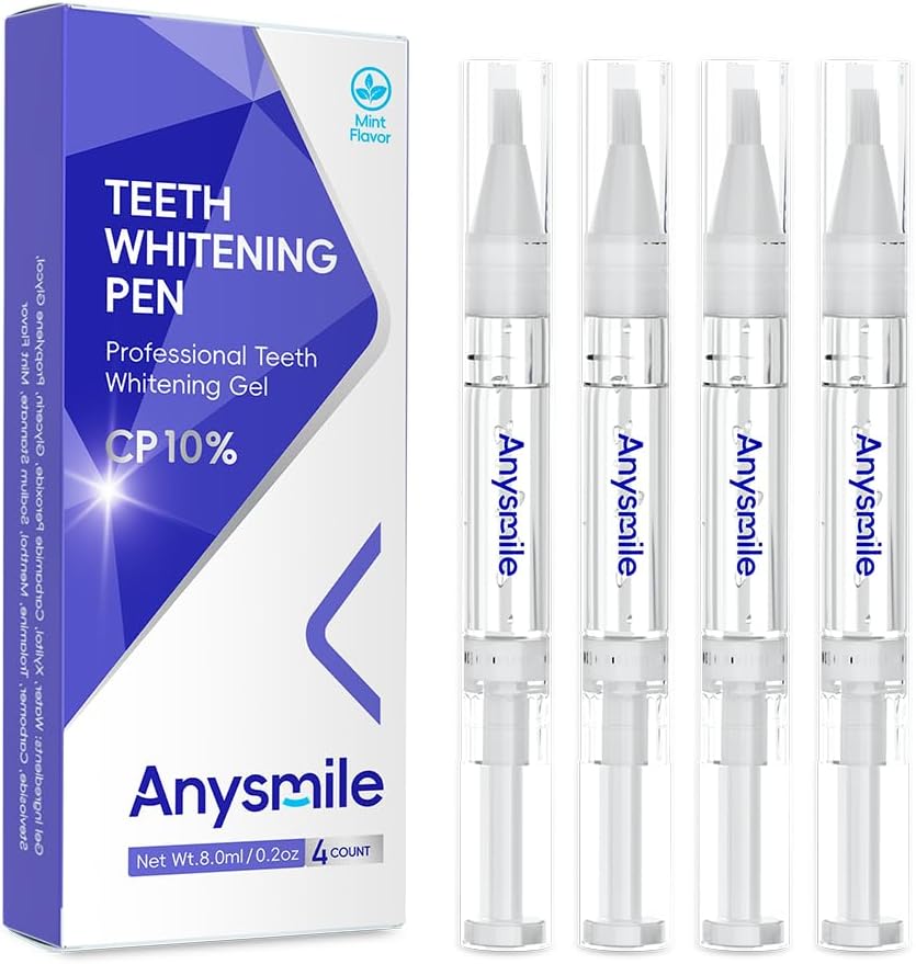 Teeth Whitening Pens Non Sensitive Teeth Whitener Gel with Effective 10% Carbamide Peroxide, 4 Professional Tooth Whitening Gel Pens 2ml/Pen