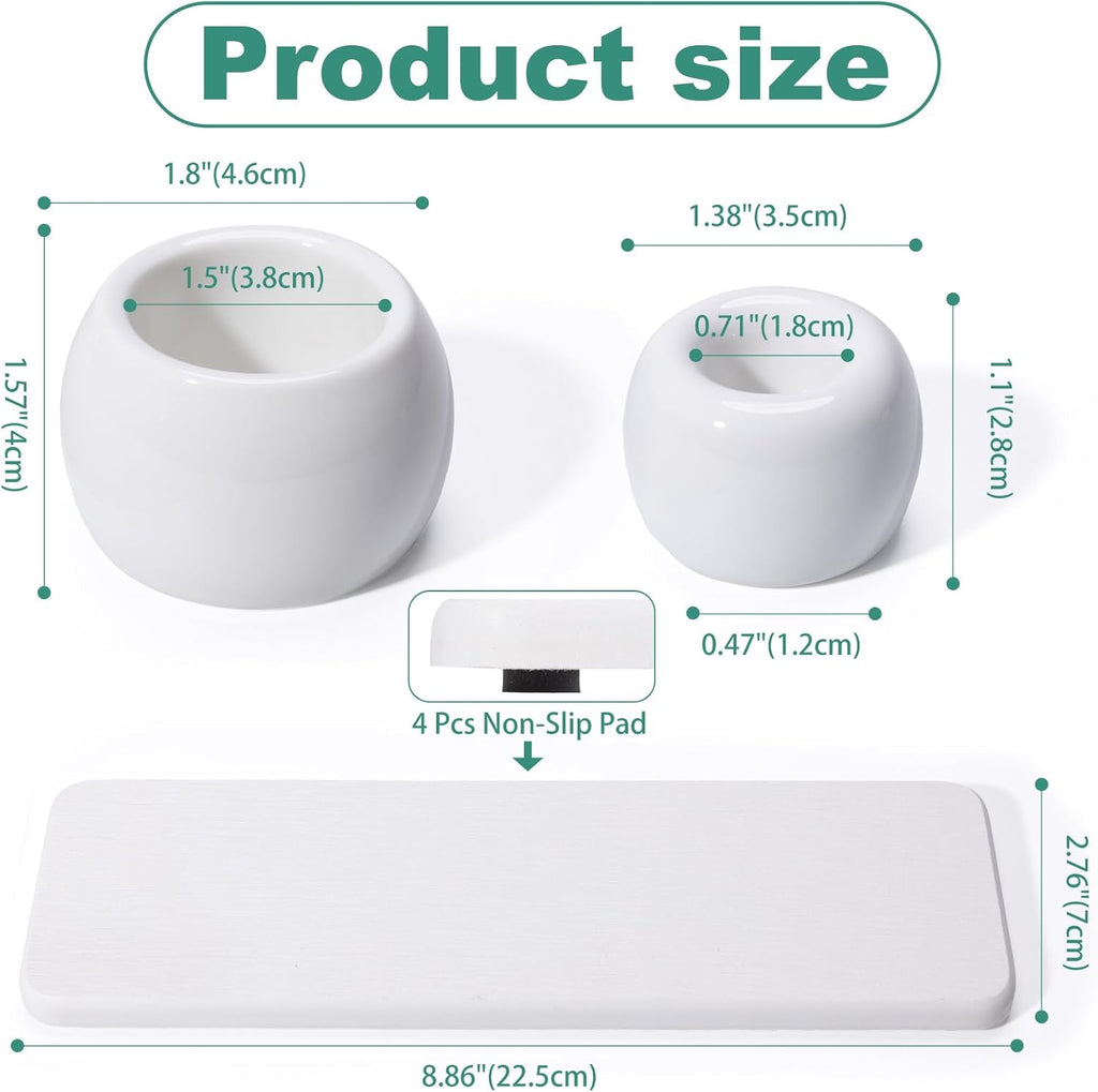 4 Pack Mini Ceramic Toothbrush Holder Stand with 1 Pack Water Absorbing Stone for Bathroom Vanity Countertop, Electric Toothbrush Organizer, White
