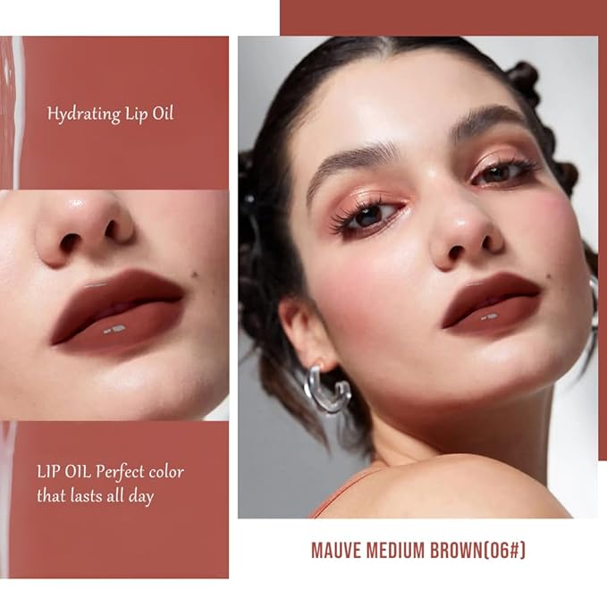 Nourishing High-Shine Lip Gloss,Hydrating & Moisturizing Lip Tint, Non-Sticky, Long-Lasting Glossy Lip Stain,Softens & Plumps Lips for Smooth,Gentle Formula for Dry Lips 06#Mauve Medium Brown