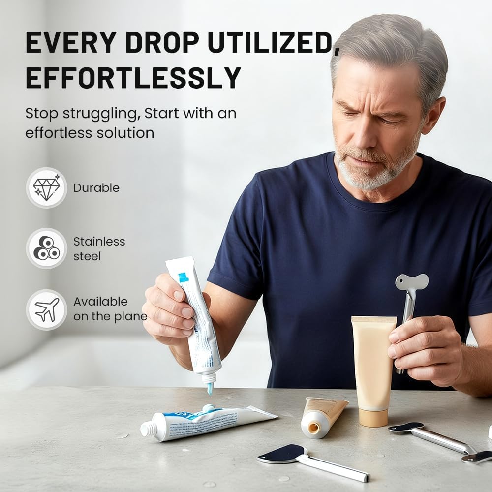 Toothpaste Squeezer, Metal Tube Squeezer Key Stainless Steel Toothpaste Roller Tube Wringer for Paint, Cream, Cosmetic and Hair Dye (C*2 PCS)