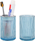 Toothbrush Holders for Bathrooms, 2pcs Glass Toothbrush Holder, 12oz Bathroom Tumbler and Mouthwash Cup, Tooth Brush and Toothpaste Organizer for Bathroom Vanity Countertop (Blue Silver)