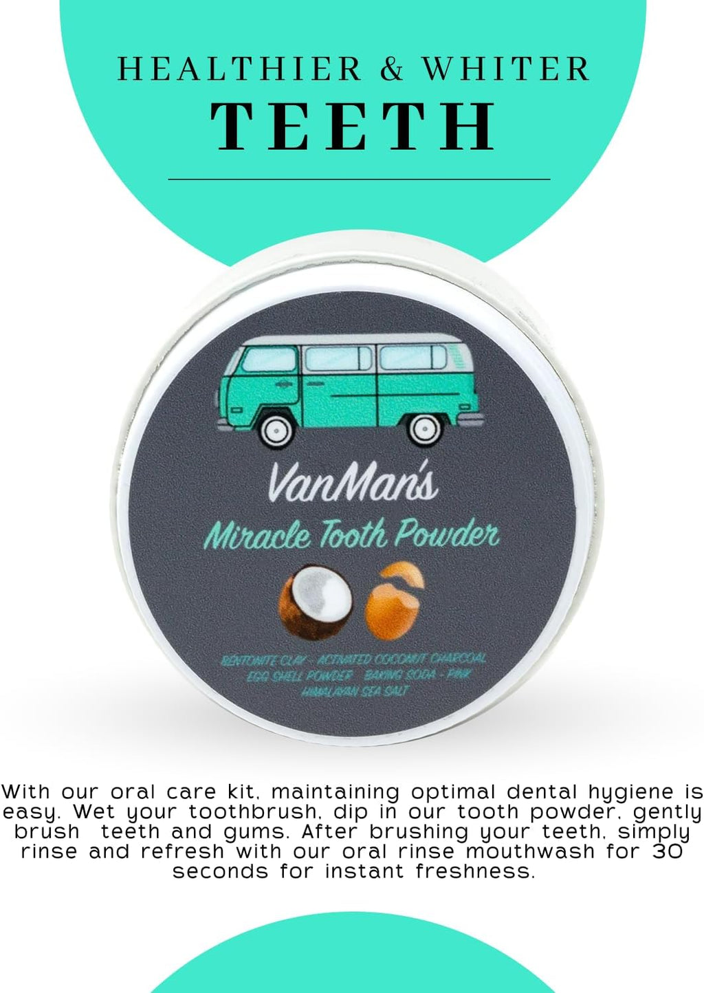 Vanman’s - Miracle Tooth Cleaning Powder Toothpaste (3 Pack) - Fluoride-Free Whitening Tooth Powder with Coconut Charcoal, Eggshell Powders - Remineralizing Toothpaste - 2.2 Ounce