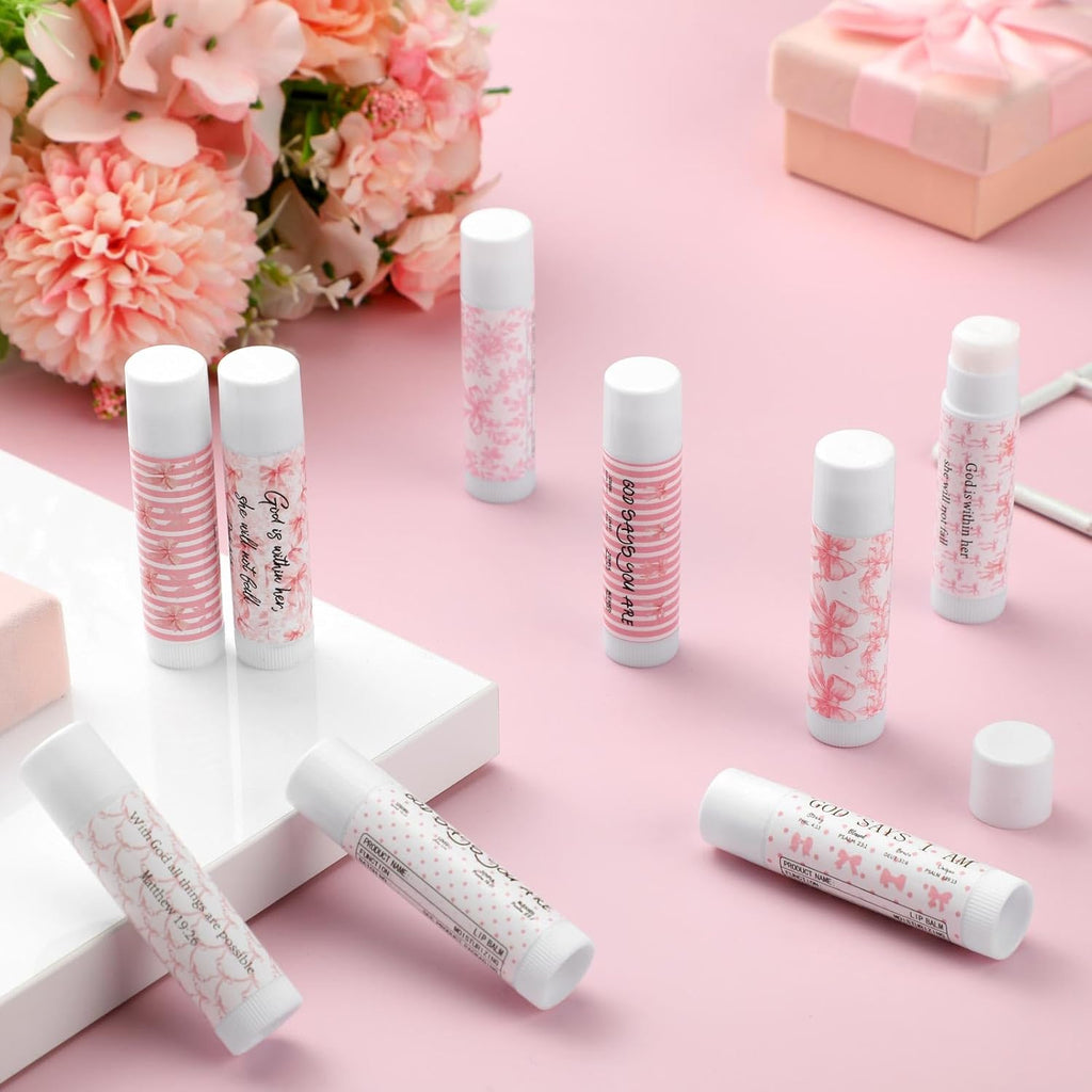 50 Pack Christmas Christian Religious Gifts Bulk Pink Bow Lip Balms for Women Church Party Favors Bible Verse Lip Balms Bulk Gifts for Coworkers Staff Employee Christmas Stocking Stuffers