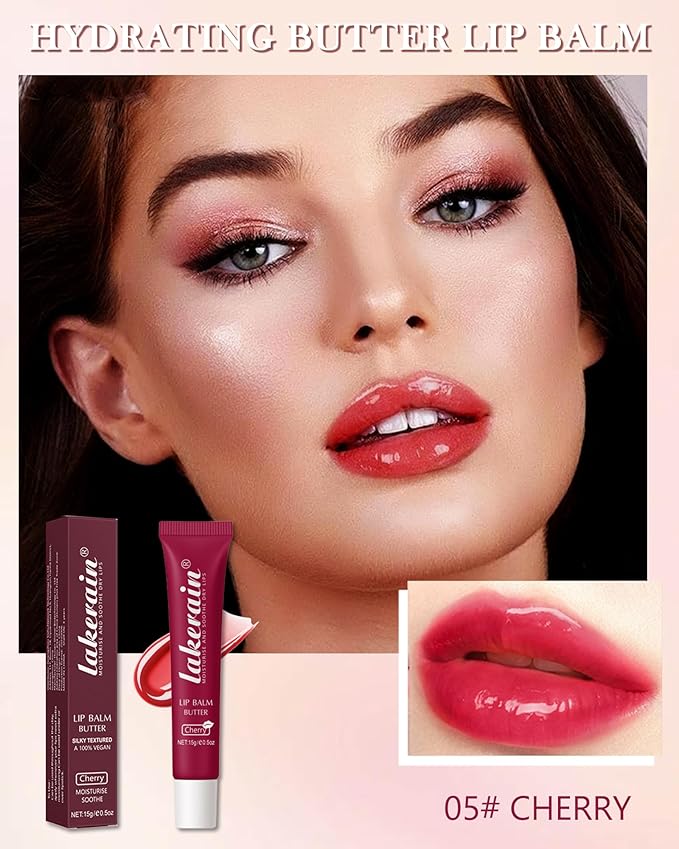 Lip Balm Butter Chrrey, Hydrating Tinted Butter Lip Gloss,Clear Lip Mask Lip Care Moisturizer, Smooth Lip Treatment Balm,Non-Sticky Jelly Glow Reviver Fat Lip Oil,Christmas Makeup Gift for Women-05