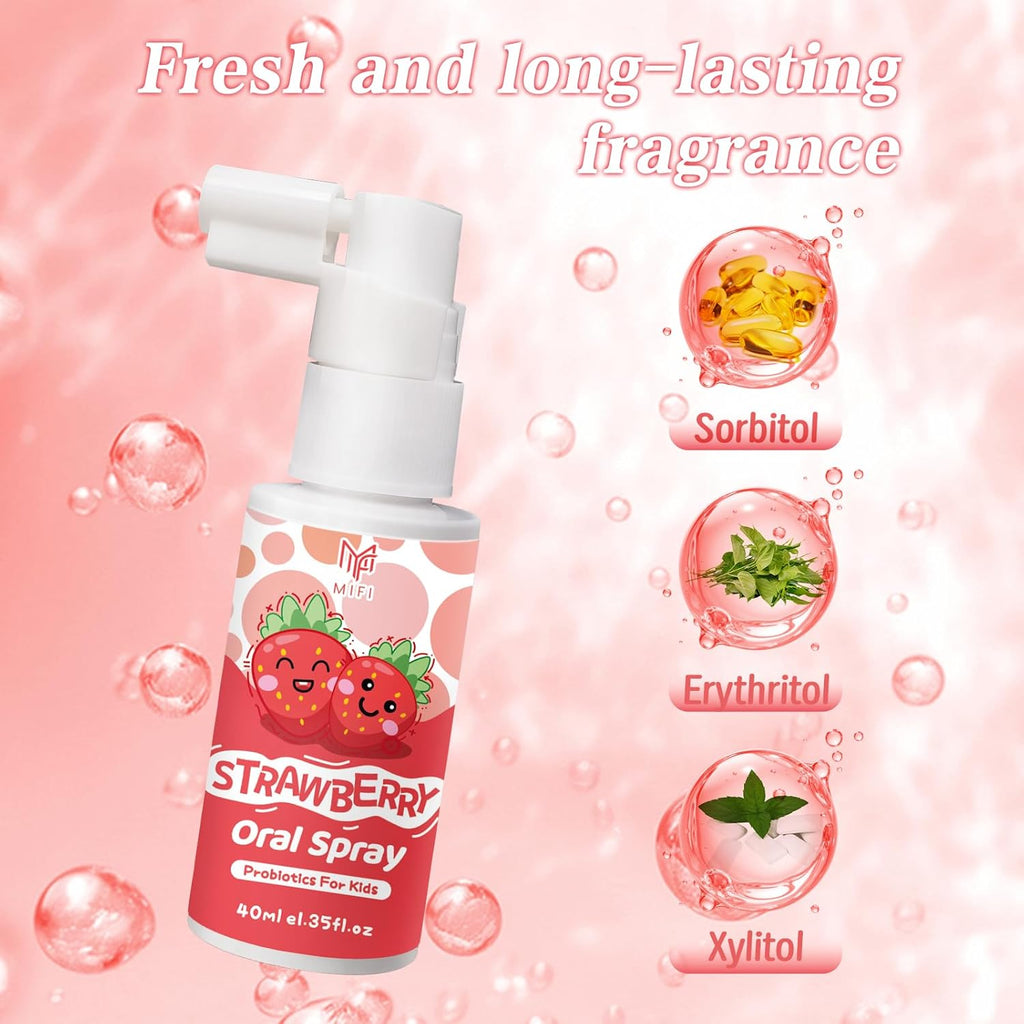 Kids Oral Spray - Probiotic Fruit Flavored Toothpaste Helper for Toddlers, Daily Fresh Breath, Gentle Oral Care Spray for Children (2Pack, Strawberry)