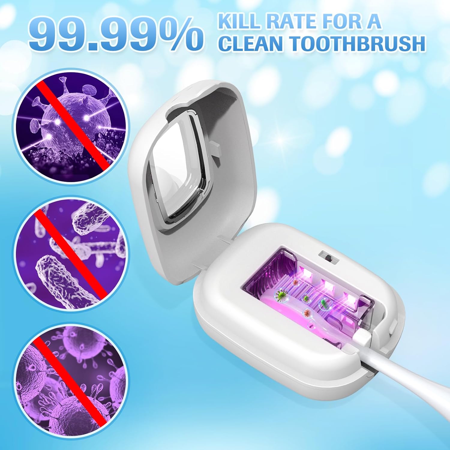 YourMate Rechargerable UVC Toothbrush Sanitizer Case Pro Compatible with Electric Toothbrush Heads/Regular Toothbrushes Travel Toothbrush Covers Case Magnetic Holder for Houshold/Traveling White