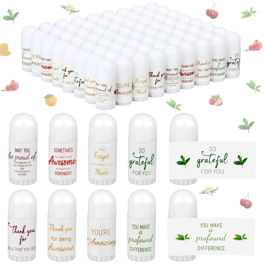 72 Pcs Christmas Mini Lip Balm Bulk Gift, 8 Assorted Flavors, Moisturizing for All Skin Types Thank You Gift for Employees, Operation Christmas, Women, Christian Charity Donation, Thanksgiving