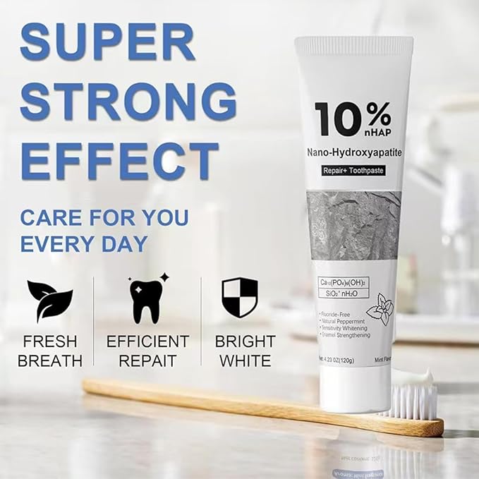 10% Nano Hydroxyapatite Toothpaste for Enamel Repair and Teeth Strengthening,Gentle Mint, Fluoride Free, Sensitive Teeth Relief, Fresh Breath (4.23 oz)