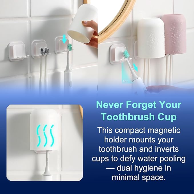 Cruise Toothbrush Holder Magnetic for Cruise Ship Bathroom – Holds 4 Toothbrushes, Toothpaste & 2 Toothbrush Cups – Compact Cruise Essentials 2025 for Small Cabins – Lightweight Travel Accessories