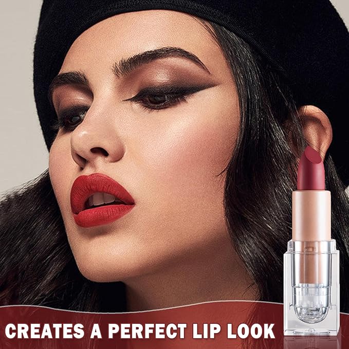 Matte Nude Lipstick Velvet Lip Gloss Non-Fading Non-Sticky Cup Nude Lipstick Matte Lip Stain Long Lasting Waterproof Lipstick for Women Girls Daily Lip Makeup-606 Perfect Red