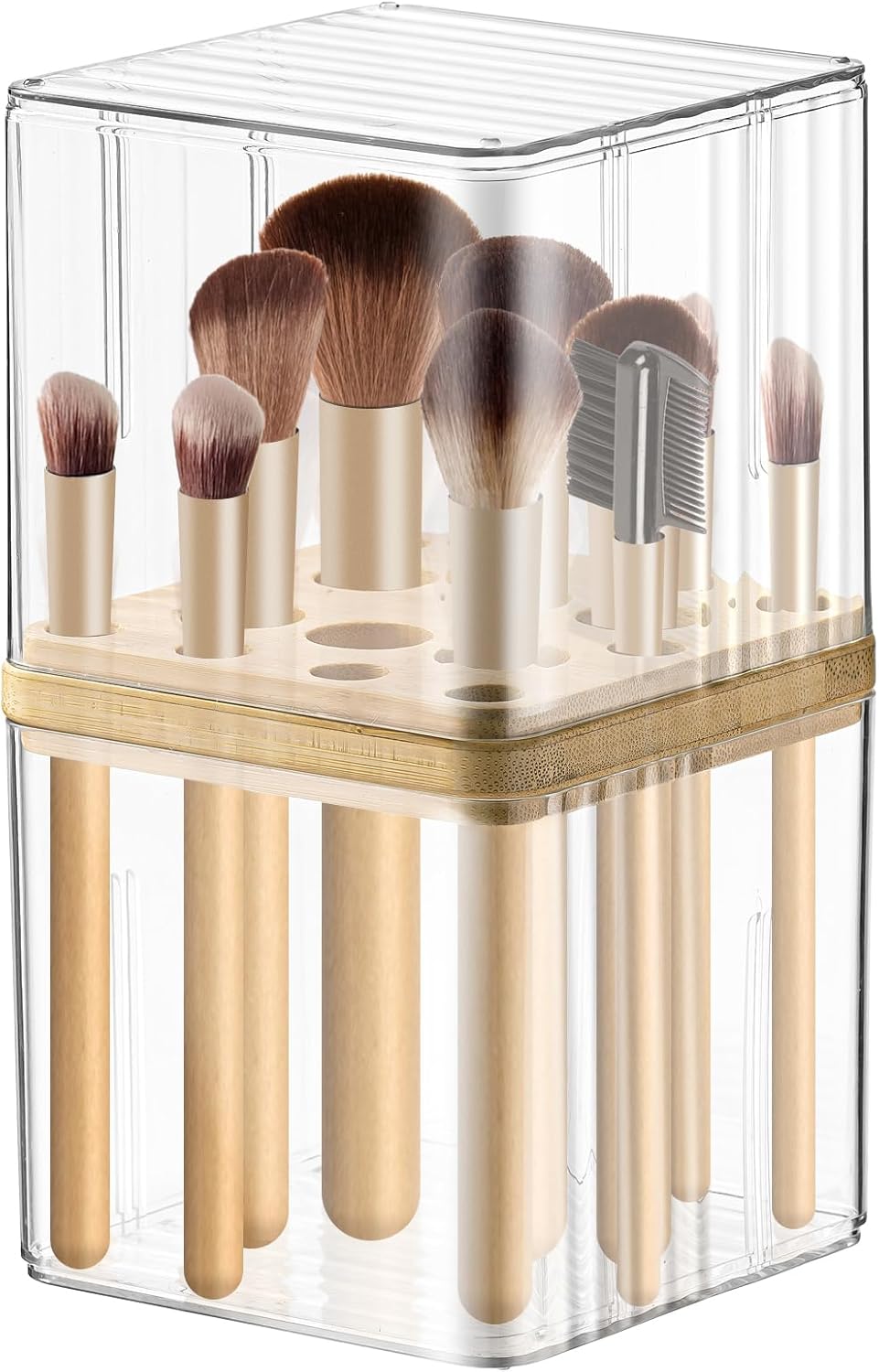 Poeland Makeup Brush Holder, Cosmetic Brush Organizer with 16 Holes and Lid, Makeup Holder for Makeup Brush