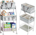 2In1 Baby Diaper Caddy & 3-Tier Rolling Diaper Cart, Diaper Caddy Organizer Cart with Dividers & 12 Pockets, Nursery Bedside Caddy Utility Cart for Baby Clothes & Dresser Baby Bottle,Baby Essential