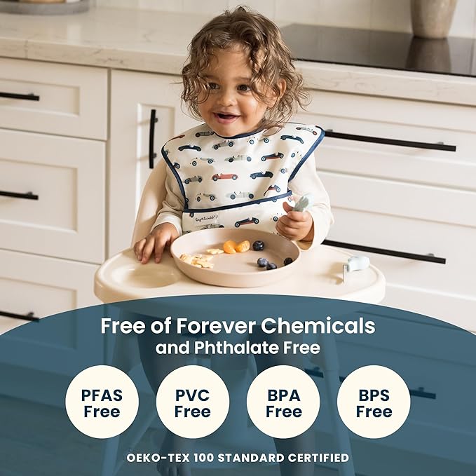 Tiny Twinkle Mess-Proof Baby Bibs for Eating | Waterproof, Wipeable Toddler Bibs with Catch-All Pocket | Feeding Bibs for Girls & Boys(3 Pack,Checkers Boy)