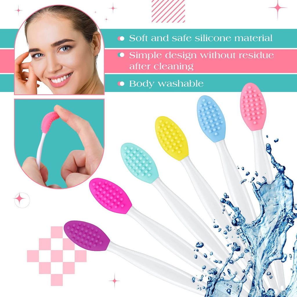 100 Pieces Lip Scrub Brushes Double Sided Silicone Exfoliating Lip Brush with Container Soft Silicone Face Lips Cleaning Tool Scrubber for Plump Smoother Appearance Multi Colored