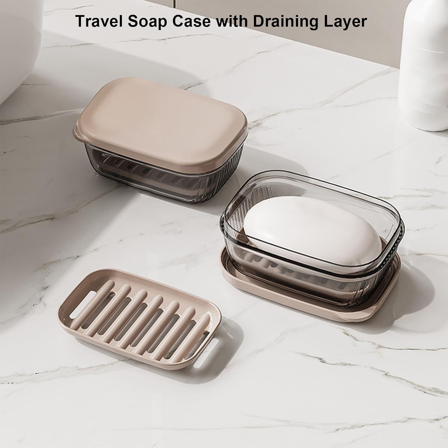 2Pcs Toothbrush Travel Case & Travel Soap Holder Dish Tray, Portable Clear Toothbrush Holders with Cover Leakproof Bar Soap Holder for Traveling School Camping Business Trip Bathroom