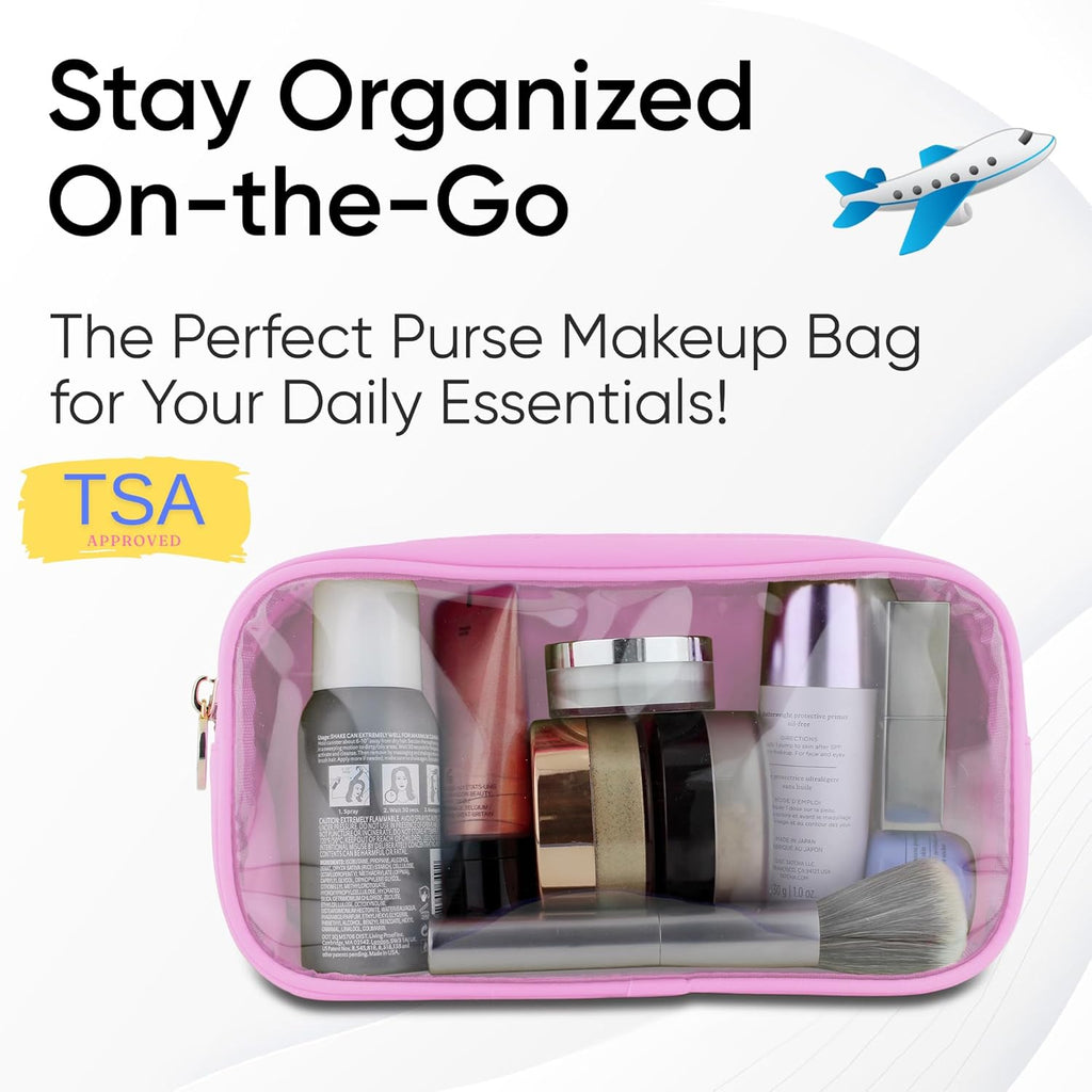 Small Clear Makeup Bag – Mini Cosmetic Pouch for Purse, Light Pink Travel Bag, Compact Clear Pouch for Cosmetics, Mini Purse Organizer