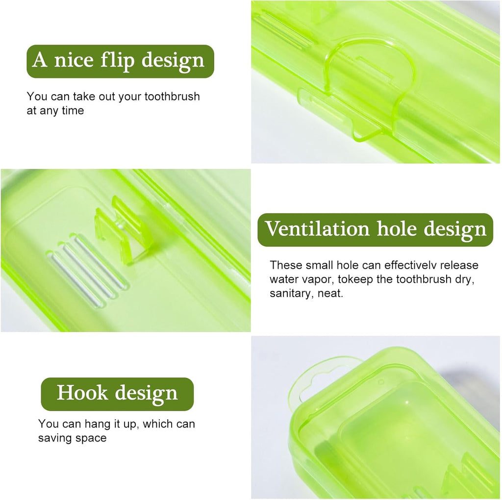Toothbrush Case Holder 2 Pack, Clear Green Toothbrush Travel Case Travel Size Plastic Toothbrush Holder Toothpaste Storage Container Portable for Traveling, 7.87 x 1.85 x 1.18”