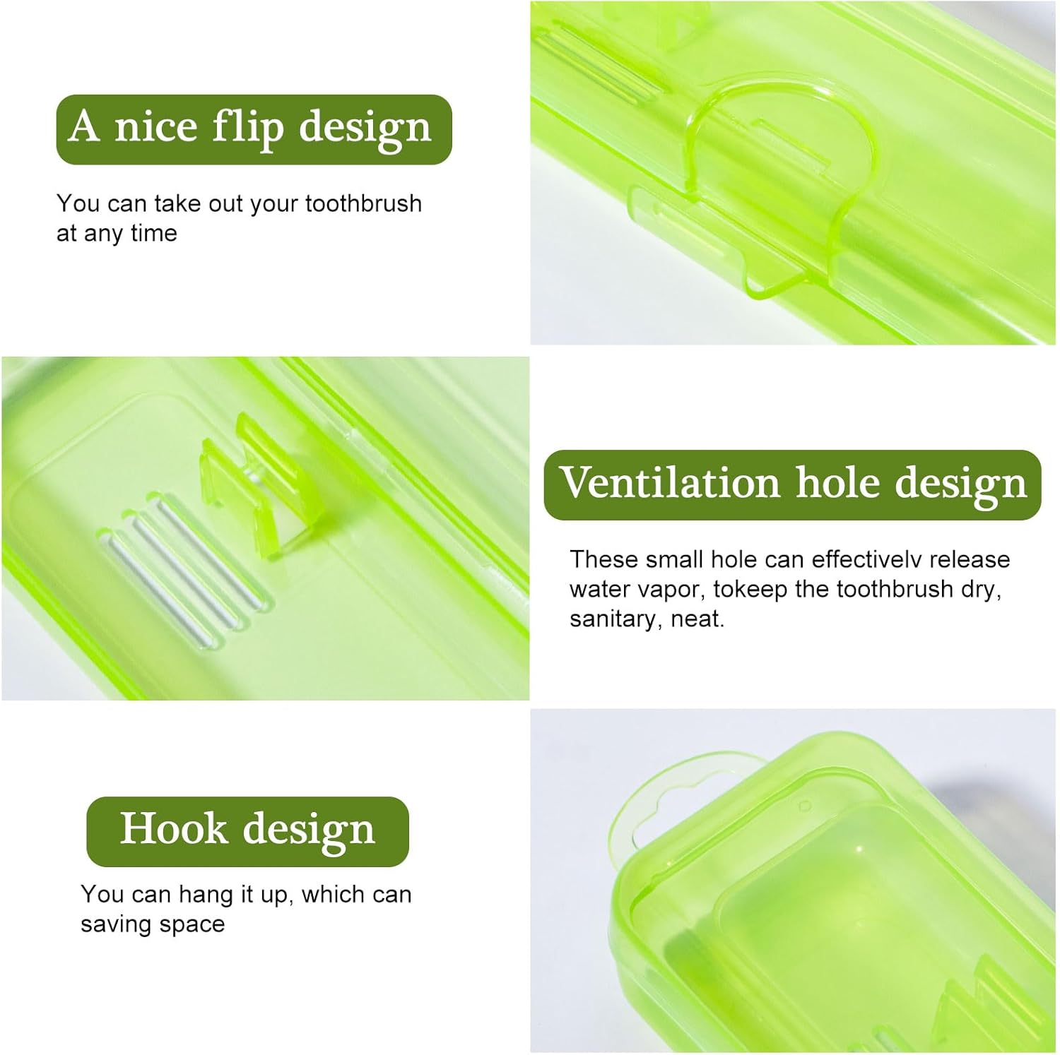Toothbrush Case Holder 2 Pack, Clear Green Toothbrush Travel Case Travel Size Plastic Toothbrush Holder Toothpaste Storage Container Portable for Traveling, 7.87 x 1.85 x 1.18”