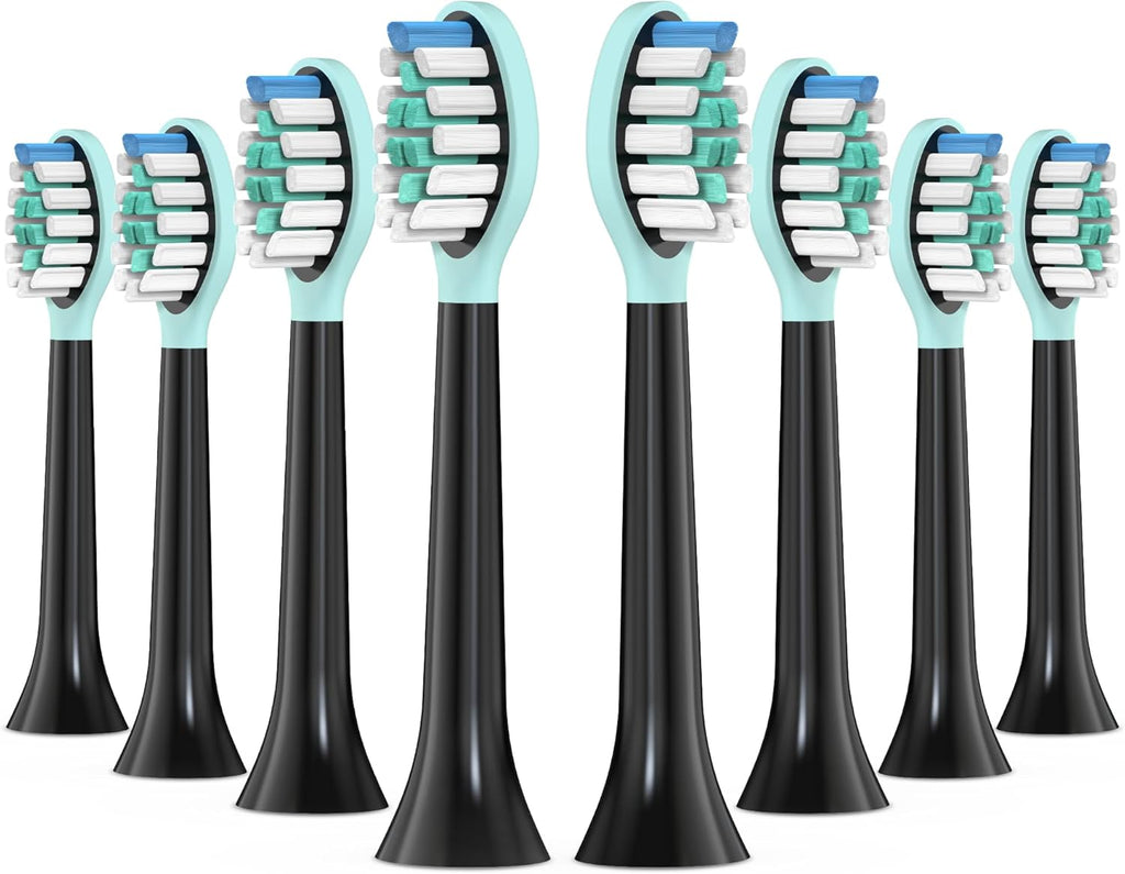 Replacement Toothbrush Heads for Philips Sonicare Electric Toothbrush Black, 2-in-1 Tongue Cleaner, 8 Pack, Mint Green, Suitable for Philips Sonicare Heads, C2, C1, C3, W1, W2, W3, G1, G2, G3