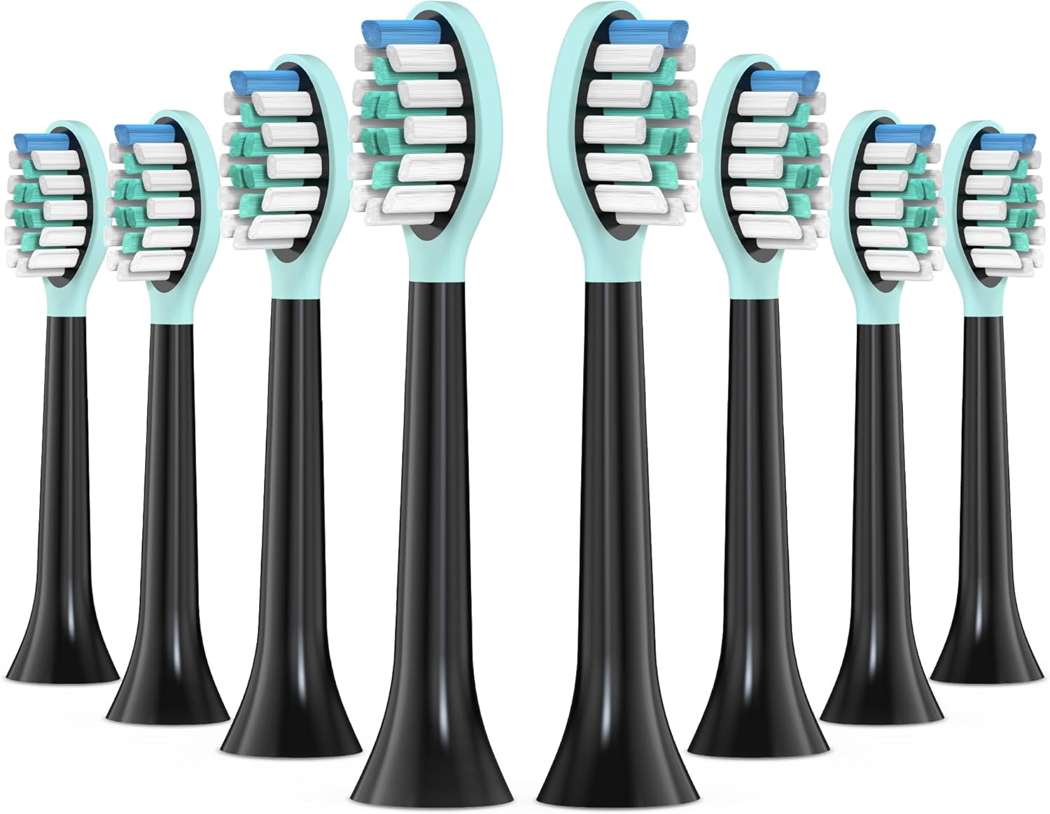 Replacement Toothbrush Heads for Philips Sonicare Electric Toothbrush Black, 2-in-1 Tongue Cleaner, 8 Pack, Mint Green, Suitable for Philips Sonicare Heads, C2, C1, C3, W1, W2, W3, G1, G2, G3