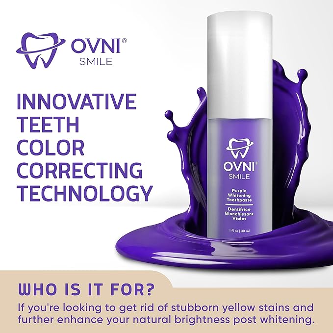 OVNI® SMILE Purple Whitening Toothpaste for Sensitive Teeth – Color Corrector for Yellow Stains – Fluoride-Free, Enamel Safe, Vegan & Gentle – 30ml Toothpaste for Teeth Whitening