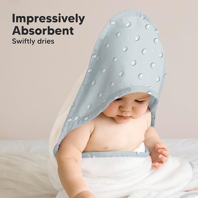 KeaBabies Hooded Baby Towel for Newborn - Viscose Derived from Bamboo Large Baby Bath Towels with Hood for Boys, Girls, Toddler, Extra Absorbent & Soft Newborn Bath Essentials (Lunaris, Regular)