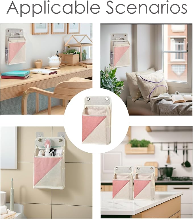 2pcs Wall Hanging Storage Organizer Bag, Hanging baskets with pockets for Wall organizing, Storage Hanging Bag for Bedroom, Dormitory, Study Room, Bathroom (Pink/white)