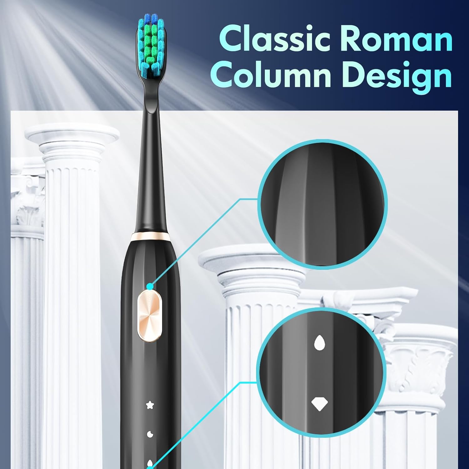 DADA-TECH Ultrasonic Toothbrush for Adults Sonic Toothbrush, 9 Brush Heads, 5 Cleaning Modes, 4-Hour Charge Lasts 60 Days Electric Toothbrush (Black)